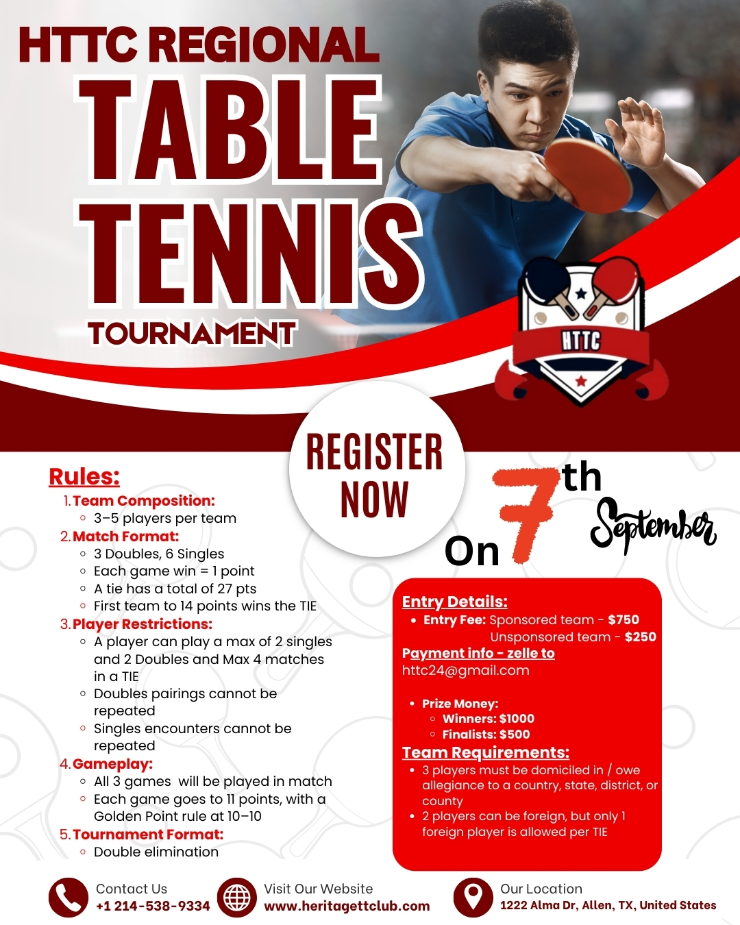 Heritage Table Tennis Club Regional Tournament